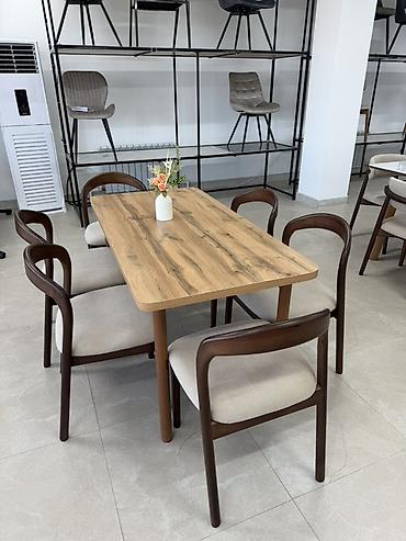 study table: Обеденная группа в современном сканди-стиле: стол + 6 стульев - Стол — 3