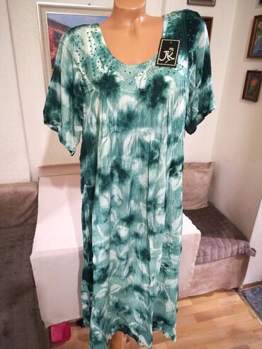 modeli haljina za punije dame: 2XL (EU 44), bоја - Zelena, Večernji, maturski, Kratkih rukava