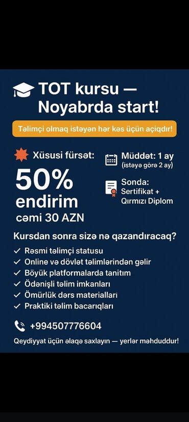 требуется женщина по уходу за пожилым человеком: TOT kursu — Noyabrda start! Təlimçi olmaq istəyənlər üçün açıq təlim at lalafo.az требуется женщина по уходу за пожилым человеком: TOT kursu — Noyabrda start! Təlimçi olmaq istəyənlər üçün açıq təlim