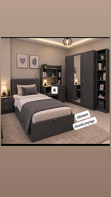 Bazalı çarpayı – 680 AZN Tünd boz rəngli, müasir dizaynlı bazalı tək