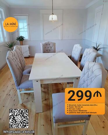 дачный набор стол и стулья: Qonaq otağı üçün, Açılan, Dördbucaq masa, 6 stul