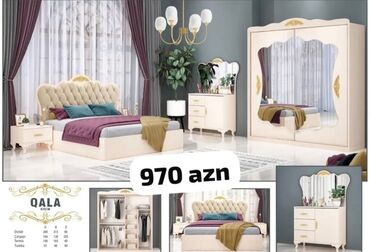 Yataq otağı dəstləri: İkinəfərlik çarpayı, 2 tumba, Termo, Dolab, Azərbaycan, Yeni — 3