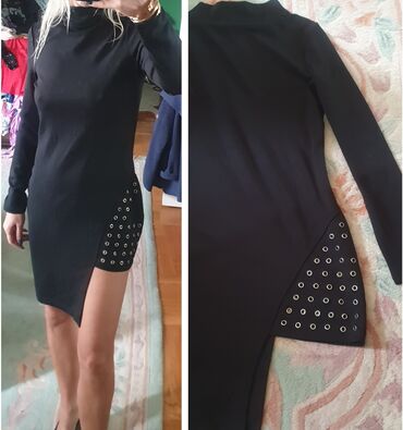 haljine asimetričnog kroja: Neobična asimetrična fazonska crna haljina. Gore polurolka, dugih