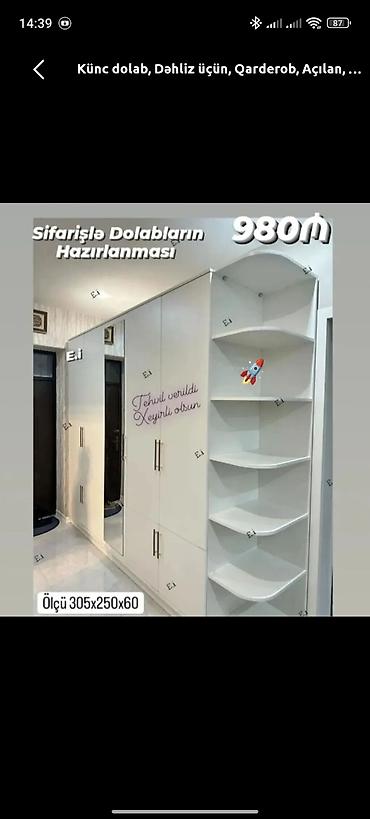 dolab gence: Künc dolab, Dəhliz üçün, Qarderob, Açılan — 1