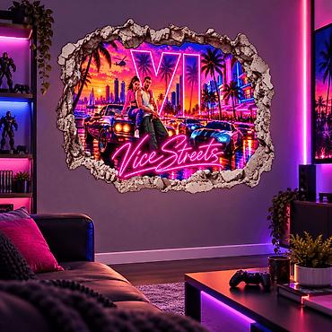 kos: GTA 6 Zidna Nalepnica Vice Streets 76x57 cm - 2897 GTA 6 Vice City – — 3
