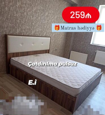 matras 2 neferlik: Новый, Двуспальная кровать, С матрасом