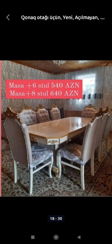 купить круглый стол в баку: Qonaq otağı üçün, Yeni, Açılmayan, Oval masa, 6 stul