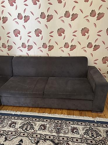 mingecevir divan: Qonaq otağı üçün L formalı yumşaq künc divan - Rəng: tünd boz — 2