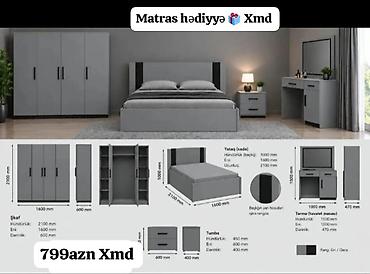 Yataq otağı dəsti – boz/qara rəngdə, modern dizayn. Dəst tərkibi və