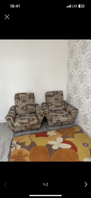 диван и 2 кресла: Диван-кровать, цвет - Коричневый