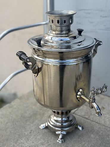 samovar 10 litr: Qədim samovar, 1973 il, Latun, Vəziyyəti: Əla — 3