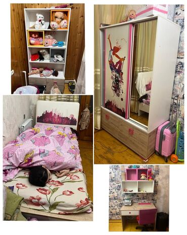 Мебель: Для девочки и мальчика, Односпальная кровать, Письменный стол, Шкаф, Б/у