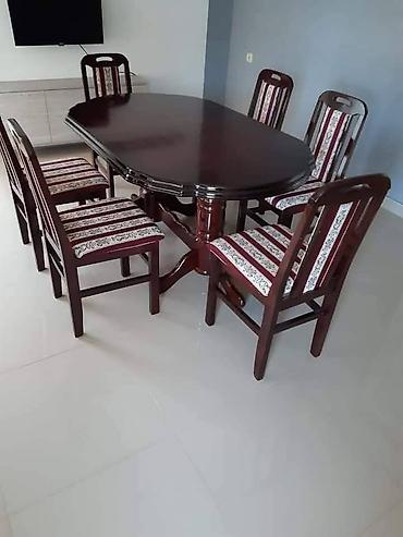 Setovi stolova i stolica: Trpezarijski set – sto sa 6 stolica - Materijal: puno drvo u tamnoj — 4