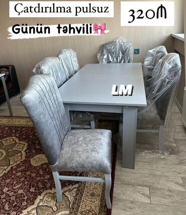 Masa və oturacaq dəstləri: Qonaq otağı üçün, Yeni, Açılmayan, Dördbucaq masa, 6 stul