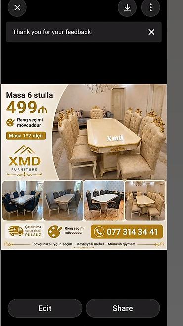 XMD Furniture – Masa və 6 stul dəsti - Klassik üslubda yemək otağı lalafo.az -da XMD Furniture – Masa və 6 stul dəsti - Klassik üslubda yemək otağı