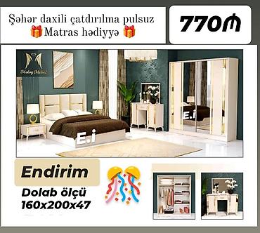 Yataq otağı dəstləri: Yataq mebel dəstləri 1) Dəst 1 – Ağ-qızılı dizayn - Tərkibi: 4 qapılı — 12