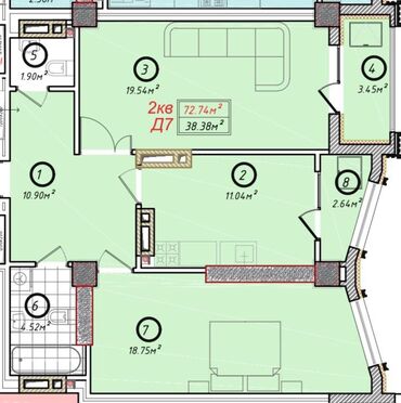 сдаю квартиру долгосрочно кызыл аскер: 2 комнаты, 72 м²