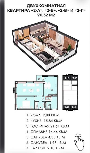 Продажа квартир: 2 комнаты, 73 м², Боконбаева/Уметалиева Элитка, 12 этаж, ПСО (под самоотделку) — 1