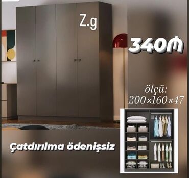 i̇kinci əl dolab: *Dolab 4 Qapılı 💫 340Azn* ✔️Material:Rusiya Lamimatı 18/lik *◽Rəng