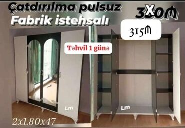 Qonaq otağı dəstləri: Yeni, 4 qapılı, Açılan, Düz dolab