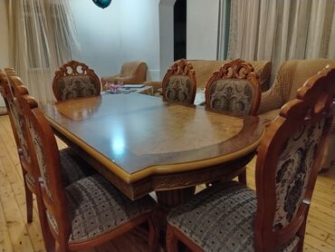 Masa və oturacaq dəstləri: Qonaq otağı üçün, İşlənmiş, Açılan, Oval masa, 8 stul — 6