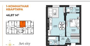 1 комн псо: 1 комната, 46 м², Элитка, 3 этаж, ПСО (под самоотделку)