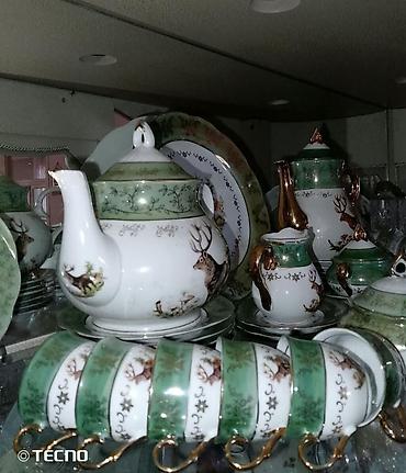 Çay dəsti, rəng - Yaşıl, Farfor