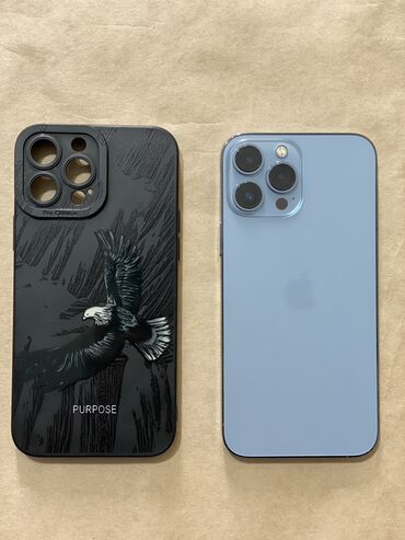 iphone 14 pro max бишкек: IPhone 13 Pro Max, Колдонулган, 128 ГБ, Blue Titanium, Кулакчындар, Заряддоочу түзүлүш, Коргоочу айнек, 84 %