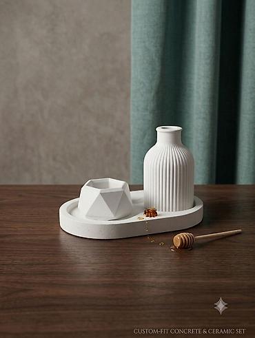 çay servizi: Minimalist gips və keramika dəsti - Tərkib: xüsusi qəliblənmiş oval — 1