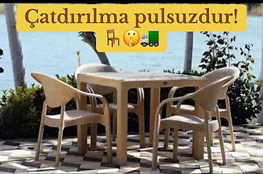 Bağ, çöl masa və oturacaq dəstləri: Yeni, Dördbucaq masa, 6 stul, Açılan, Skameykalar ilə, Plastik, Türkiyə — 4