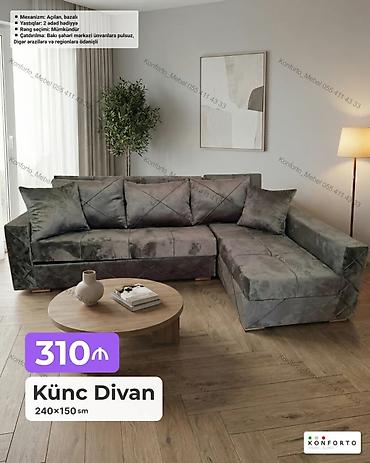 Ev və bağ: Künc divan – 240×150 sm - Mexanizm: açılan, bazalı (yataq funksiyası — 1