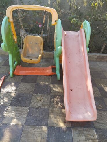 kəndir ip: Uşaq oyun komplekti – yelləncək və slayddan ibarət - 2-si 1-də