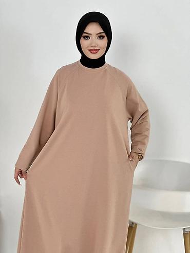 Повседневные платья: Платье-абайя в спокойном бежевом оттенке. - Свободный прямой крой с — 4