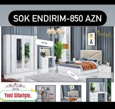 Yataq otağı dəstləri: İkinəfərlik çarpayı, Termo, Dolab, 2 tumba, Azərbaycan, Yeni