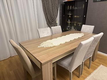 Mebel: Qonaq otağı üçün, İşlənmiş, Dördbucaq masa, 8 stul — 6