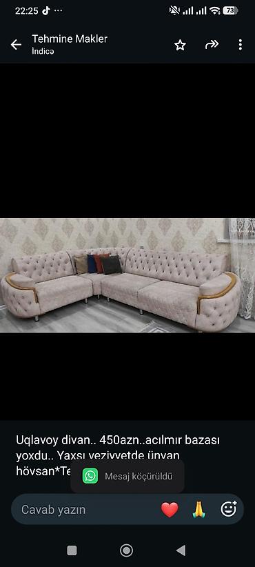 Uqlavoy divan. 450azn. acılmır bazası yoxdu. Yaxsı veziyyetde ünvan lalafo.az -da Uqlavoy divan. 450azn. acılmır bazası yoxdu. Yaxsı veziyyetde ünvan