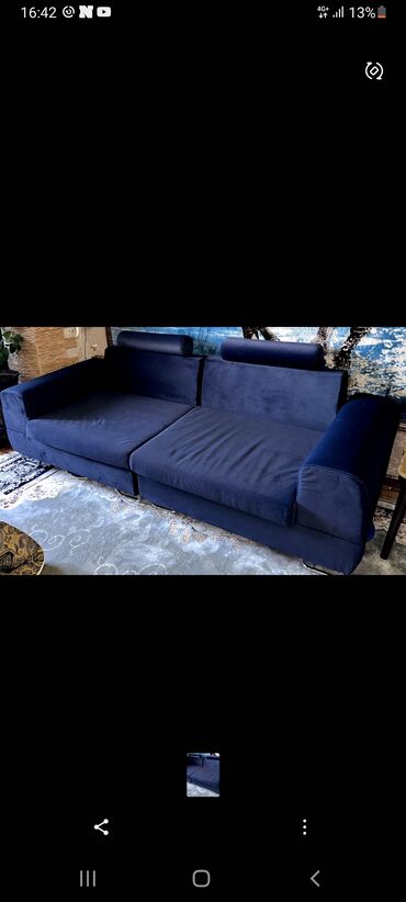 раскладные диван: Прямой диван, цвет - Синий, Б/у