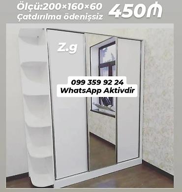 kupə: Sürgülü qapılı şkaf - Ölçü: 200 × 160 × 60 sm - Rəng: ağ - 3 qapılı — 1