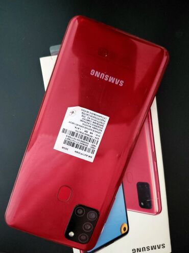 телефон поко ф5: Samsung Galaxy A21S, Б/у, 32 ГБ, цвет - Красный, 2 SIM