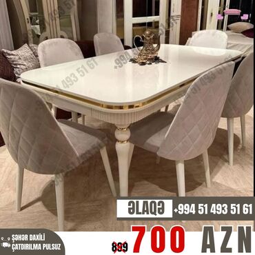 Masa və oturacaq dəstləri: Qonaq otağı üçün, Yeni, Açılmayan, Dördbucaq masa, 6 stul — 8