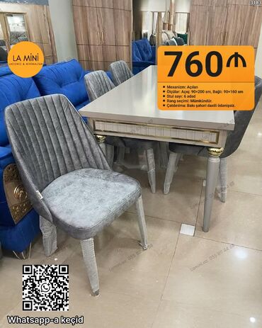 demir şifer: Qonaq otağı üçün, Açılan, Dördbucaq masa, 6 stul