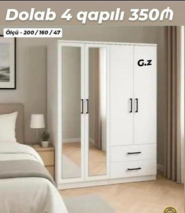 Dörd qapılı geyim dolabı - Rəng: ağ - Ön hissədə 2 ədəd tam ölçülü