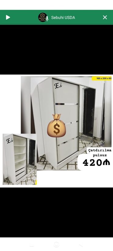 Masalar və oturacaqlar: Yeni, Açılan, Düz dolab, Qarderob, paltar dolabı