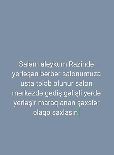 Razında yerləşən bərbər salonuna usta axtarılır. Salon şəhərin lalafo.az -da Razında yerləşən bərbər salonuna usta axtarılır. Salon şəhərin