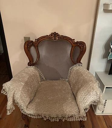 taxta kreslo: İşlənmiş, Klassik divan, 2 kreslo, Divan, Bazasız, Açılmayan — 2