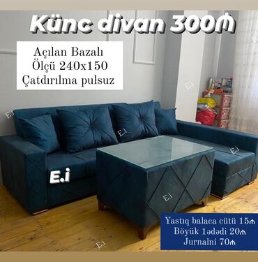 metbext divani: Künc divan, Mətbəx üçün, Qonaq otağı üçün, Bazalı, Açılan