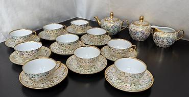 cay: Çay dəsti, rəng - Qızılı, Farfor, 10 nəfərlik, Almaniya — 1