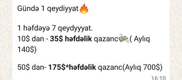Başqa xidmətlər: Gündə 1 qeydiyyat xidməti. - 1 həftədə 7 qeydiyyat - 10$ dan – 35$