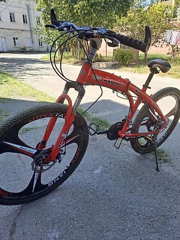 elektron velo: Qırmızı rəngli dağ velosipedi - Geniş profilli, üç qanadlı lehimli — 3
