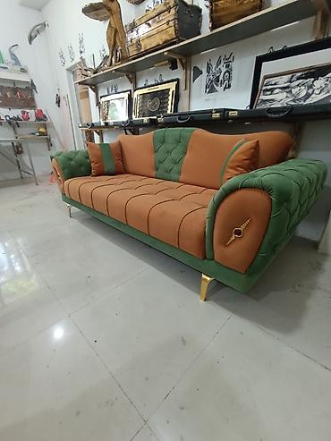 Divanlar: Yaşıl-narıncı rəng kombinasiyalı 3 nəfərlik divan - Dizayn — 2